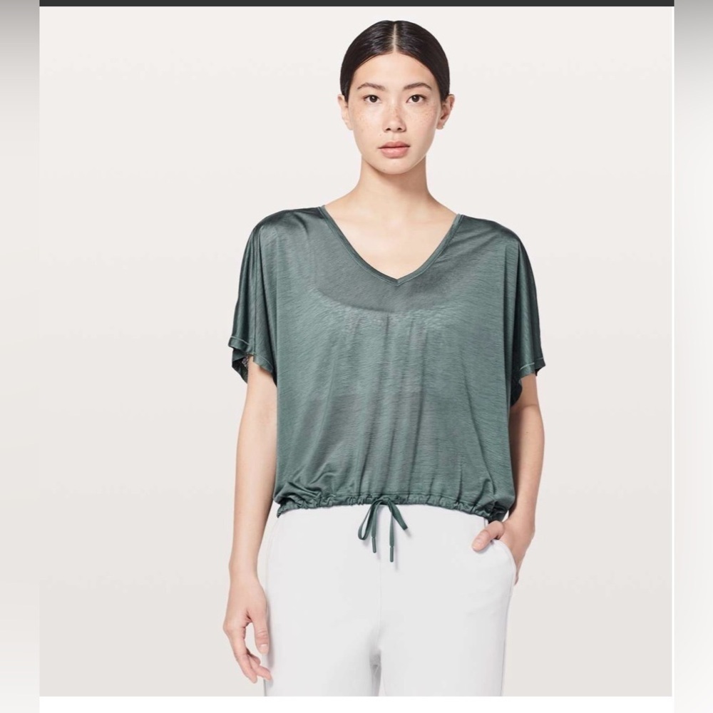 Lululemon Through The Movement Tee 10 Sea Steel Green Drawstring Oversized